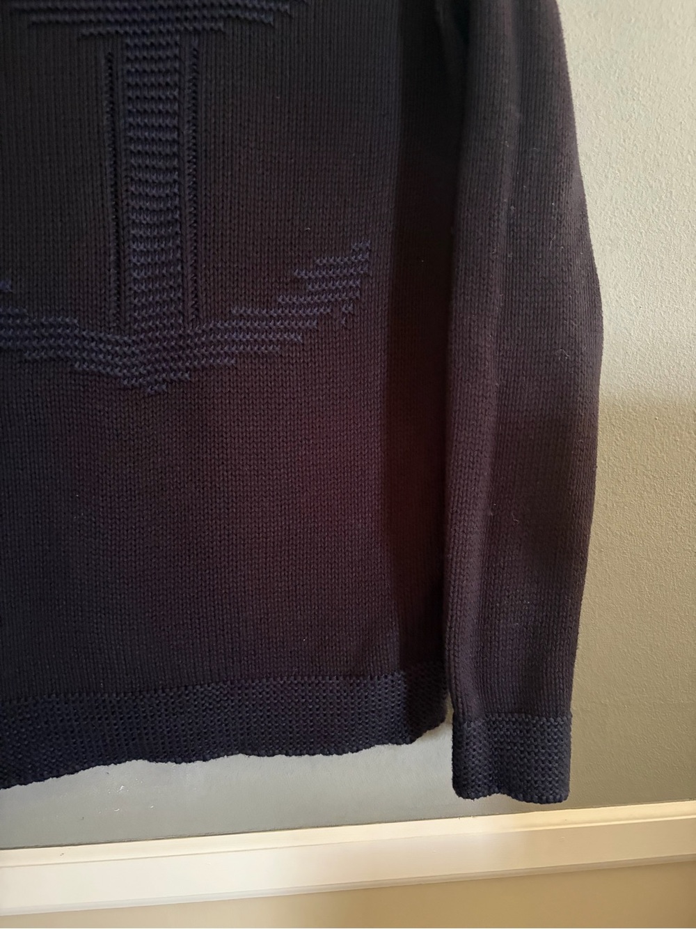 Nautica Anchor Knit Sweater Navy 100% Cotton Crewneck Shoulder Button Nautical - Picture 3 of 14
